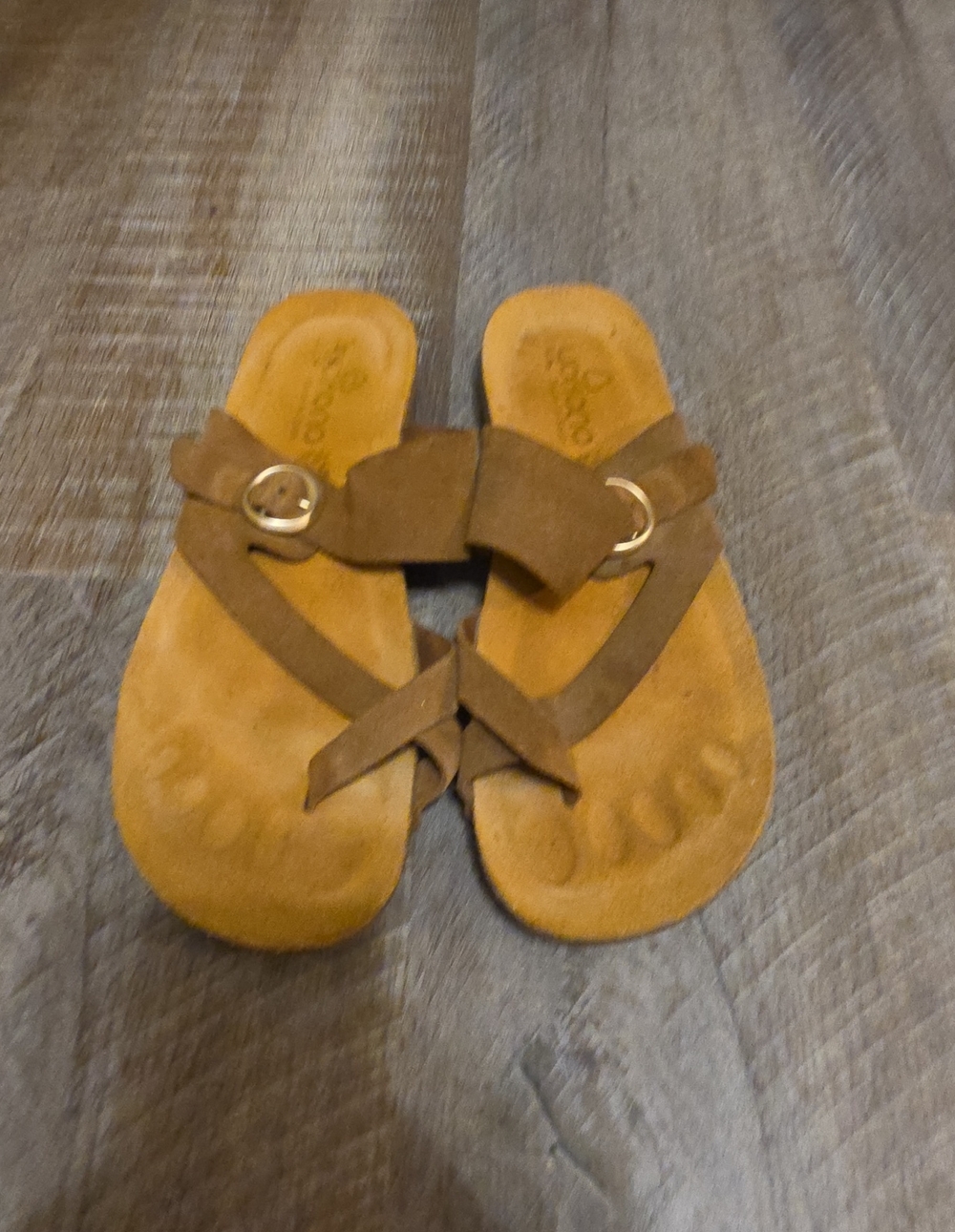 Women's Brown Suede Toe-Loop Sandals with Metal Ring Accent